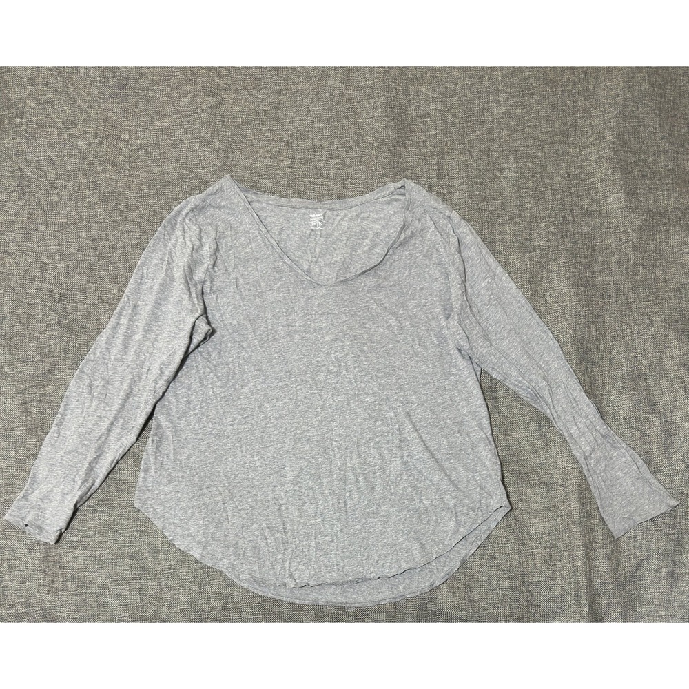 Old Navy Womens XL Long Sleeve Relaxed V-Neck Grey Cotton Tee Shirt